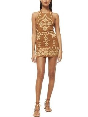 MISA Los Angeles Leni Tan Floral Knit Mini Skirt XS